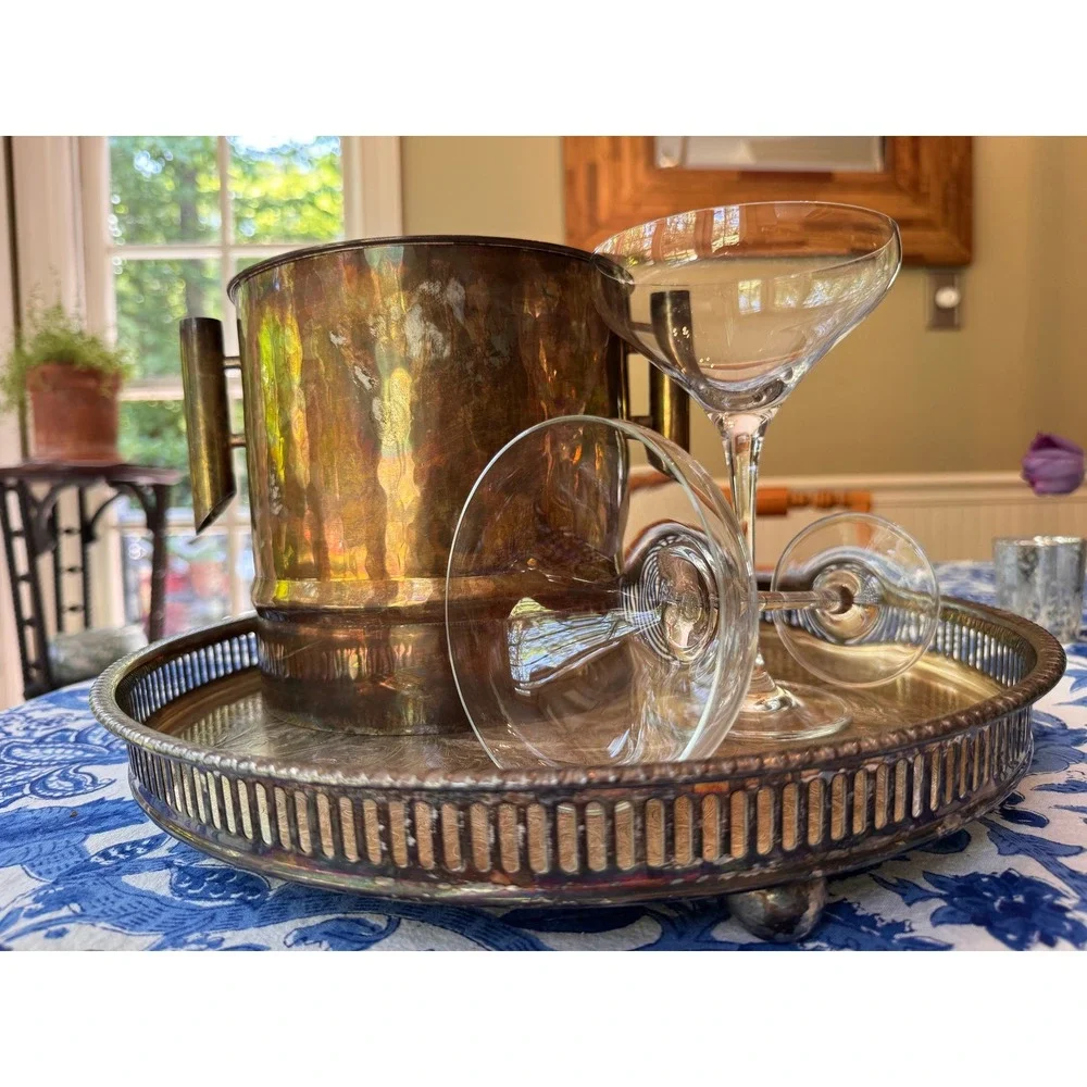 Vintage G.B. Sport Padova Italy Silver Plated Hammered Ice Bucket MCM Barware